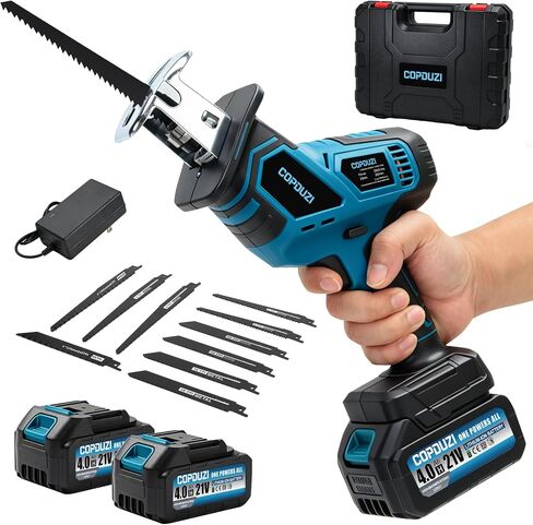 21V Cordless Reciprocating Saw, Electric Saw with 2 x 4.0Ah Battery and Charger, Recip Saw with 10 Saw Blades & LED Light, Power Reciprocating Saws for PVC Wood, Metal Cutting DIY in Kuwait