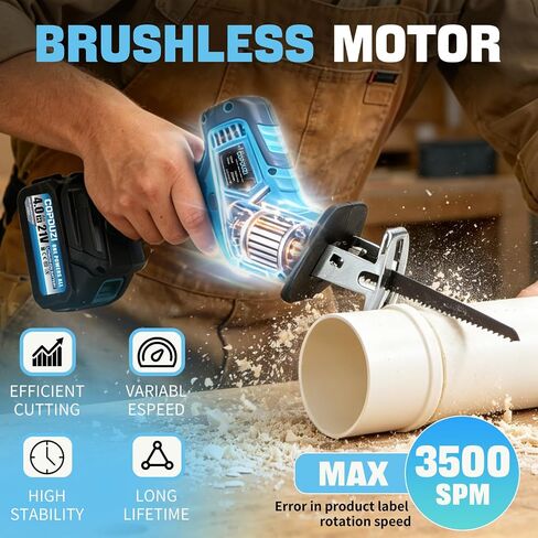 21V Cordless Reciprocating Saw, Electric Saw with 2 x 4.0Ah Battery and Charger, Recip Saw with 10 Saw Blades & LED Light, Power Reciprocating Saws for PVC Wood, Metal Cutting DIY in Kuwait