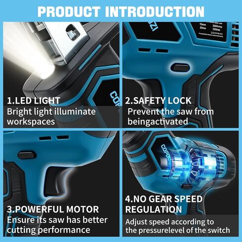 21V Cordless Reciprocating Saw, Electric Saw with 2 x 4.0Ah Battery and Charger, Recip Saw with 10 Saw Blades & LED Light, Power Reciprocating Saws for PVC Wood, Metal Cutting DIY in Kuwait