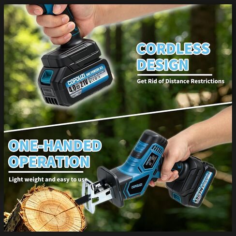 21V Cordless Reciprocating Saw, Electric Saw with 2 x 4.0Ah Battery and Charger, Recip Saw with 10 Saw Blades & LED Light, Power Reciprocating Saws for PVC Wood, Metal Cutting DIY in Kuwait