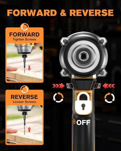 20V Cordless Impact Driver (Bare Tool) Compatible with DeWalt Battery, 2390 IN-LBS Max Torque, 3300 RPM, 1/4" Hex Brushless Impact Driver, 4-Speed Forward/Reverse Control, LED Light, S2 Steel Bits Set in Kuwait