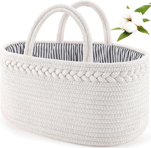 ABenkle Baby Diaper Caddy, Nursery Storage Bin and Car Organizer for Diapers and Baby Wipes, Cotton Rope Diaper Basket Caddy, Changing Table Diaper Storage Caddy in Kuwait