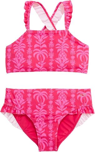vineyard vines Girls' Ruffle High Neck Bikini, Coral Punch Print, 4T in Kuwait
