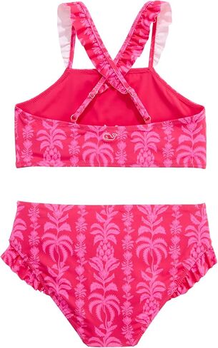 vineyard vines Girls' Ruffle High Neck Bikini, Coral Punch Print, 4T in Kuwait