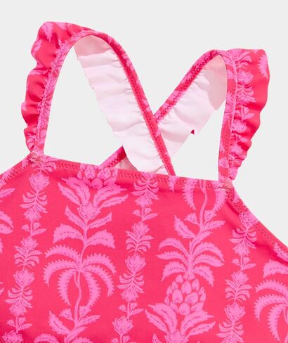 vineyard vines Girls' Ruffle High Neck Bikini, Coral Punch Print, 4T in Kuwait