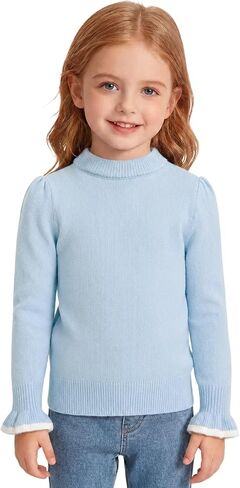 Haloumoning Toddler Baby Girls Sweater Little Kids Fall Crewneck Ruffle Cuffs Knit Sweaters 9M-8Y in Kuwait