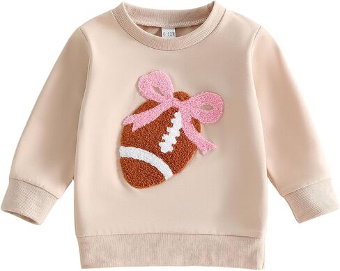 Baby Girl Football Outfit Football Bow Embroidery Crewneck Sweatshirt Long Sleeve Shirts Toddler Fall Tops 6M-4T in Kuwait
