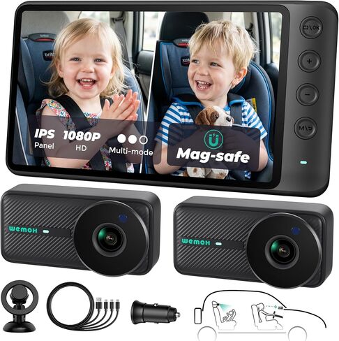 NO.1 Magnetic Baby Car Camera, 5'' 1080P IPS Magnetic Mount Monitor, Auto Night Vision, 360° Rotation Car Camera for Baby with Zoom & Mirror Mode, USB-Powered Baby Monitor for Rear Facing in Kuwait