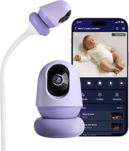 Monai Nest Portable for Travel Smart Baby Monitor with Crib Mount & Battery | AI Baby Camera, WiFi, Wireless, Night Vision, Rechargeable, Cry/Wake/Covered-Face, App Alerts and Notifications, 2-Way Audio in Kuwait