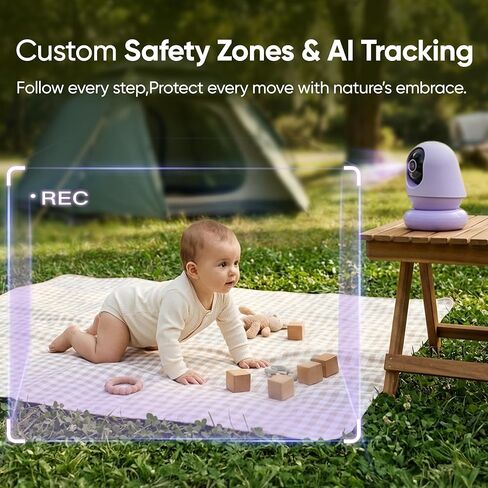 Monai Nest Portable for Travel Smart Baby Monitor with Crib Mount & Battery | AI Baby Camera, WiFi, Wireless, Night Vision, Rechargeable, Cry/Wake/Covered-Face, App Alerts and Notifications, 2-Way Audio in Kuwait
