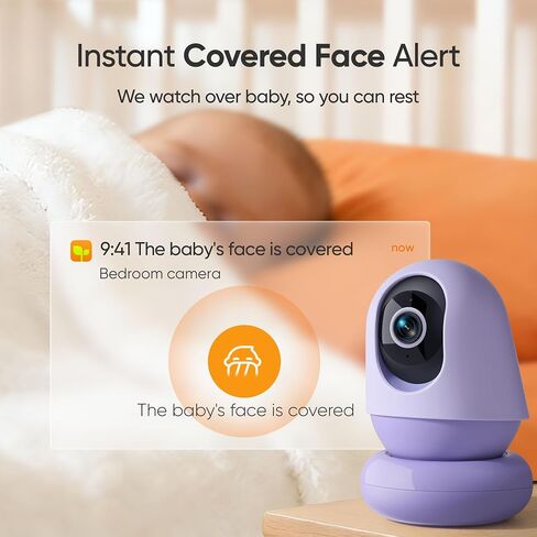 Monai Nest Portable for Travel Smart Baby Monitor with Crib Mount & Battery | AI Baby Camera, WiFi, Wireless, Night Vision, Rechargeable, Cry/Wake/Covered-Face, App Alerts and Notifications, 2-Way Audio in Kuwait