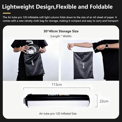 Air Tube Pro 120 Inflatable Modifier for Monolights with Fresnel Lens, 360° Adjustable, 210° Ultra-Wide Softbox for Bowens Mount Flash & 500W LED Pocket-Sized Light Tube Soft Box in Kuwait
