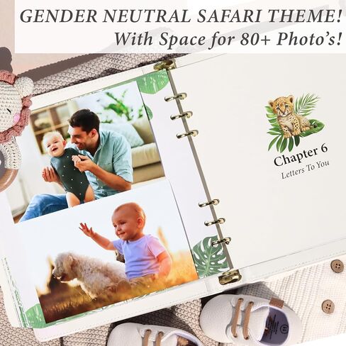 PERSONALIZED Baby Book – Baby Memory Book Keepsake for Boy or Girl I First 5 Year I Faux Leather, Gender Neutral, Safari Theme w/Gold Foil Stamp - Baby First Year Book Scrapbook Photo Album Shower in Kuwait