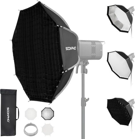 Soonpho 26"/65cm Octagonal Softbox, Quick Release Bowens Mount Softbox with Honeycomb Grid, Light Diffusers, Bag for Godox SL60W, SL60IID, SL60IIBI, for Neewer CB60B, FS150B, CB100C, for Amaran 200x S in Kuwait