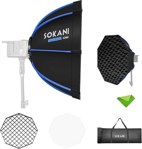Sokani 23.6"/60cm Octagonal Softbox, Bowens Mount with Honeycomb Grid | Quick Release, Light Diffuser Modifier with Carry Bag, for Bowens Mount COB Lights, for Photography, Videography in Kuwait