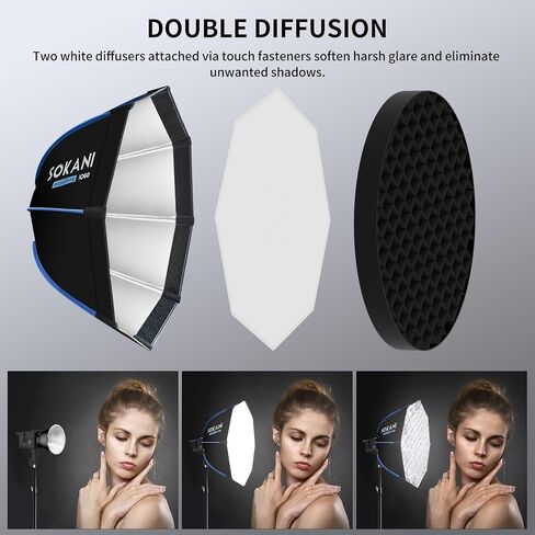 Sokani 23.6"/60cm Octagonal Softbox, Bowens Mount with Honeycomb Grid | Quick Release, Light Diffuser Modifier with Carry Bag, for Bowens Mount COB Lights, for Photography, Videography in Kuwait