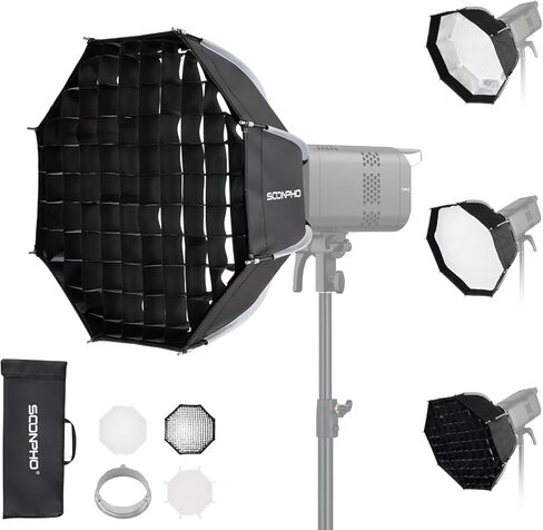 Soonpho 47"/120cm Octagonal Softbox, Quick Release Bowens Mount Softbox with Honeycomb Grid, Light Diffusers, Bag for Godox SL60W, SL60IID, SL60IIBI, for Neewer CB60B, FS150B, CB100C, for Amaran 200xS in Saudi Arabia