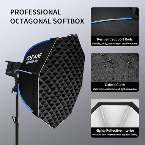 Sokani 23.6"/60cm Octagonal Softbox, Bowens Mount with Honeycomb Grid | Quick Release, Light Diffuser Modifier with Carry Bag, for Bowens Mount COB Lights, for Photography, Videography in Kuwait