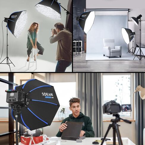 Sokani 23.6"/60cm Octagonal Softbox, Bowens Mount with Honeycomb Grid | Quick Release, Light Diffuser Modifier with Carry Bag, for Bowens Mount COB Lights, for Photography, Videography in Kuwait