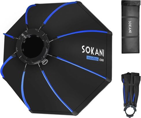 Sokani 23.6"/60cm Octagonal Softbox, Bowens Mount with Honeycomb Grid | Quick Release, Light Diffuser Modifier with Carry Bag, for Bowens Mount COB Lights, for Photography, Videography in Kuwait
