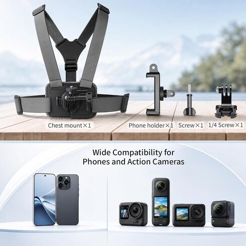 Action Camera Chest Mount, Adjustable Body Strap, Quick Release Chest Harness, 360° Rotatable POV Holder for Recording, Compatible with GoPro Hero DJI Osmo Insta360 AKASO Series in Kuwait