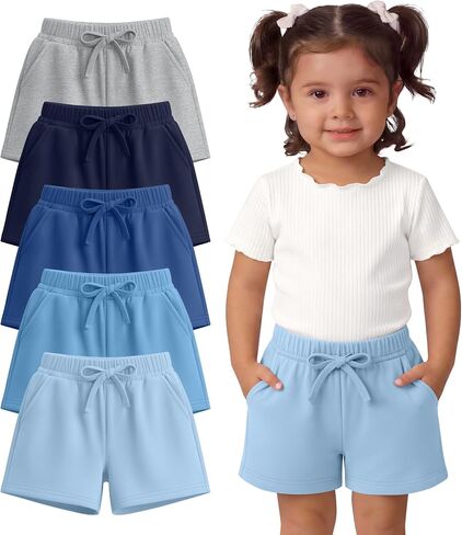 Yooo's Vivi 5 Pack Toddler Girl's Shorts 18M-5T Infant Pull On Paperbag Trousers Baby Elastic Waist Bow Casual Summer Clothes in Kuwait