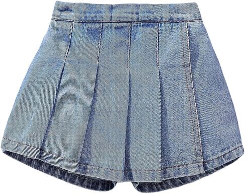 GORGLITTER Girl's Denim Skort Pleated Cute Wrap Elastic High Waisted Summer Casual Jean Skirt with Shorts Underneath in Kuwait