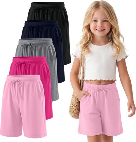 5 Pack Toddler Girls Bermuda Shorts Baggy Summer Shorts Knee Length Long Baby SweatShorts with Pockets 18 M-5 T in Kuwait