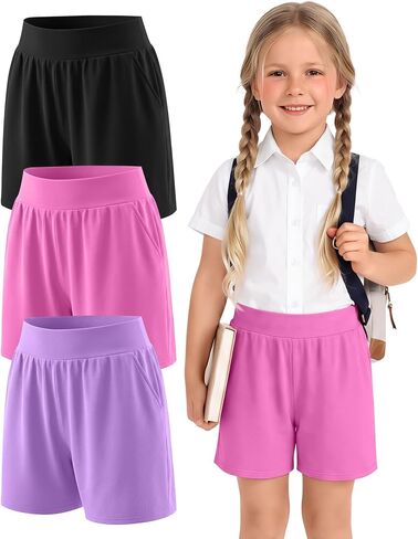 3 Pack Toddler Girls' Shorts 18M-5T Baby Wide Leg Cotton Shorts Elastic Waist Athletic Summer Clothes with Pockets in Kuwait