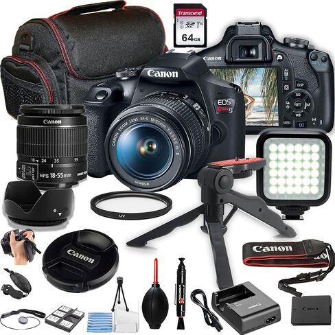 Canon EOS Rebel T7 DSLR Camera with 18-55mm Lens (Black) (Renewed) | 18-55mm in Kuwait