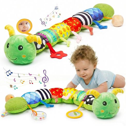 Baby Toys 0-6 Month Musical Caterpillar Toy for Infant 0-3 3-12 Months,Mirror Crinkle Rattle Tummy Time Sensory Toys Newborn Boys&Girls Stuffed Plush Gifts,Car Seat Toys for Outings in Kuwait
