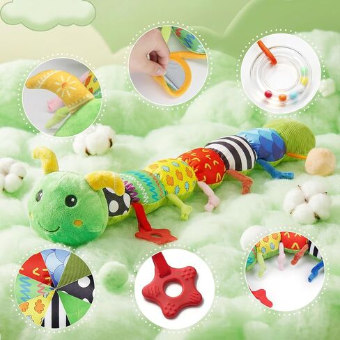 Baby Toys 0-6 Month Musical Caterpillar Toy for Infant 0-3 3-12 Months,Mirror Crinkle Rattle Tummy Time Sensory Toys Newborn Boys&Girls Stuffed Plush Gifts,Car Seat Toys for Outings in Kuwait