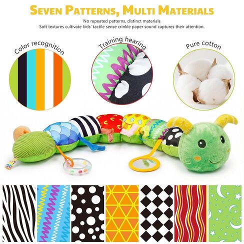 Baby Toys 0-6 Month Musical Caterpillar Toy for Infant 0-3 3-12 Months,Mirror Crinkle Rattle Tummy Time Sensory Toys Newborn Boys&Girls Stuffed Plush Gifts,Car Seat Toys for Outings in Kuwait