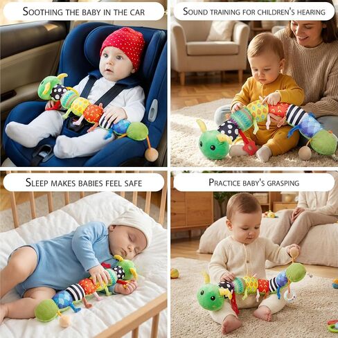 Baby Toys 0-6 Month Musical Caterpillar Toy for Infant 0-3 3-12 Months,Mirror Crinkle Rattle Tummy Time Sensory Toys Newborn Boys&Girls Stuffed Plush Gifts,Car Seat Toys for Outings in Kuwait