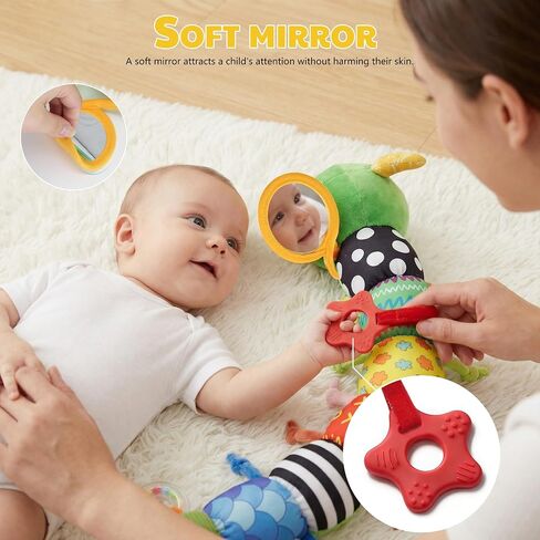Baby Toys 0-6 Month Musical Caterpillar Toy for Infant 0-3 3-12 Months,Mirror Crinkle Rattle Tummy Time Sensory Toys Newborn Boys&Girls Stuffed Plush Gifts,Car Seat Toys for Outings in Kuwait