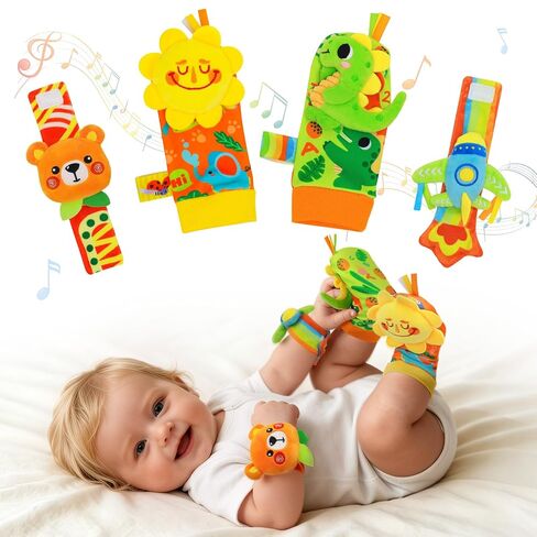 Baby Rattle Wrist Socks Toys, Sensory Toy for Babies 0-6 Months, Socks and Foot Finder Set with Sounds as Baby Shower Gifts, Baby Essentials for Newborn Infant Toddler Ages 0-12 Months in Kuwait