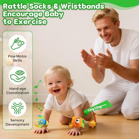 Baby Rattle Wrist Socks Toys, Sensory Toy for Babies 0-6 Months, Socks and Foot Finder Set with Sounds as Baby Shower Gifts, Baby Essentials for Newborn Infant Toddler Ages 0-12 Months in Kuwait