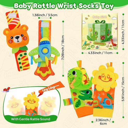 Baby Rattle Wrist Socks Toys, Sensory Toy for Babies 0-6 Months, Socks and Foot Finder Set with Sounds as Baby Shower Gifts, Baby Essentials for Newborn Infant Toddler Ages 0-12 Months in Kuwait