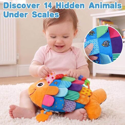 Baby Sensory Toys 0-6 Months Music Tummy Time Flip Fish Toys for Infant 2 3 4 5 6 Month with Mirror Crinkle Rattle Teether for 0-3-6-12 Months High Contrast Baby Toys for Newborn Girl Boy Shower Gifts in Kuwait