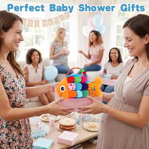 Baby Sensory Toys 0-6 Months Music Tummy Time Flip Fish Toys for Infant 2 3 4 5 6 Month with Mirror Crinkle Rattle Teether for 0-3-6-12 Months High Contrast Baby Toys for Newborn Girl Boy Shower Gifts in Kuwait