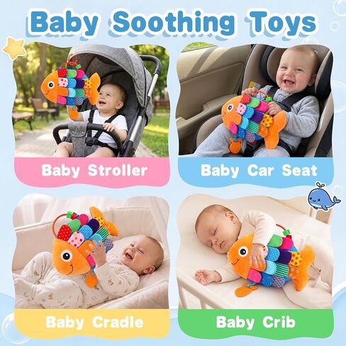 Baby Sensory Toys 0-6 Months Music Tummy Time Flip Fish Toys for Infant 2 3 4 5 6 Month with Mirror Crinkle Rattle Teether for 0-3-6-12 Months High Contrast Baby Toys for Newborn Girl Boy Shower Gifts in Kuwait