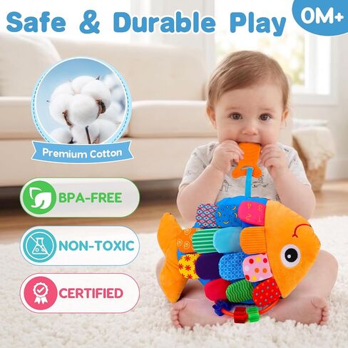Baby Sensory Toys 0-6 Months Music Tummy Time Flip Fish Toys for Infant 2 3 4 5 6 Month with Mirror Crinkle Rattle Teether for 0-3-6-12 Months High Contrast Baby Toys for Newborn Girl Boy Shower Gifts in Kuwait