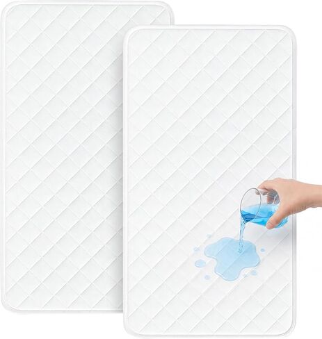Bassinet Mattress Pad Cover Waterproof Fit for Hourglass/Oval Bassinet Mattress, Quilted Bassinet Mattress Protector 2 Pack Bassinet Sheets 32"x17", White in Kuwait
