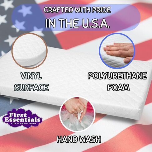 First Essentials Baby Bassinet Mattress Pad (Rectangle, 18X36) for Newborn Comfort Breathable Easy Clean Hypoallergenic Waterproof Made in USA in Kuwait