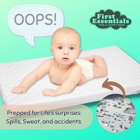 First Essentials Baby Bassinet Mattress Pad (Rectangle, 18X36) for Newborn Comfort Breathable Easy Clean Hypoallergenic Waterproof Made in USA in Kuwait