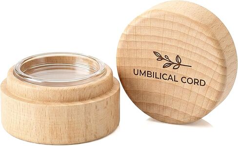 Baby Umbilical Cord Memorial Box with Transparent Box Round Newborn Wood Keepsake Case Minimalist Wooden Tooth Boxes Fetal Hair Memorial Storage Container Gift for Baby Shower Christening in Kuwait