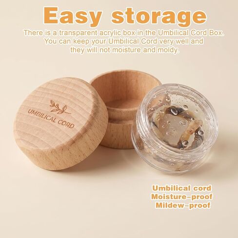 Baby Umbilical Cord Memorial Box with Transparent Box Round Newborn Wood Keepsake Case Minimalist Wooden Tooth Boxes Fetal Hair Memorial Storage Container Gift for Baby Shower Christening in Kuwait