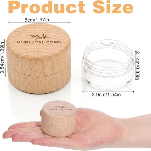 Baby Umbilical Cord Memorial Box with Transparent Box Round Newborn Wood Keepsake Case Minimalist Wooden Tooth Boxes Fetal Hair Memorial Storage Container Gift for Baby Shower Christening in Kuwait
