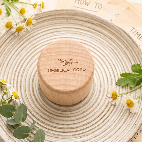 Baby Umbilical Cord Memorial Box with Transparent Box Round Newborn Wood Keepsake Case Minimalist Wooden Tooth Boxes Fetal Hair Memorial Storage Container Gift for Baby Shower Christening in Kuwait