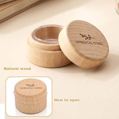Baby Umbilical Cord Memorial Box with Transparent Box Round Newborn Wood Keepsake Case Minimalist Wooden Tooth Boxes Fetal Hair Memorial Storage Container Gift for Baby Shower Christening in Kuwait